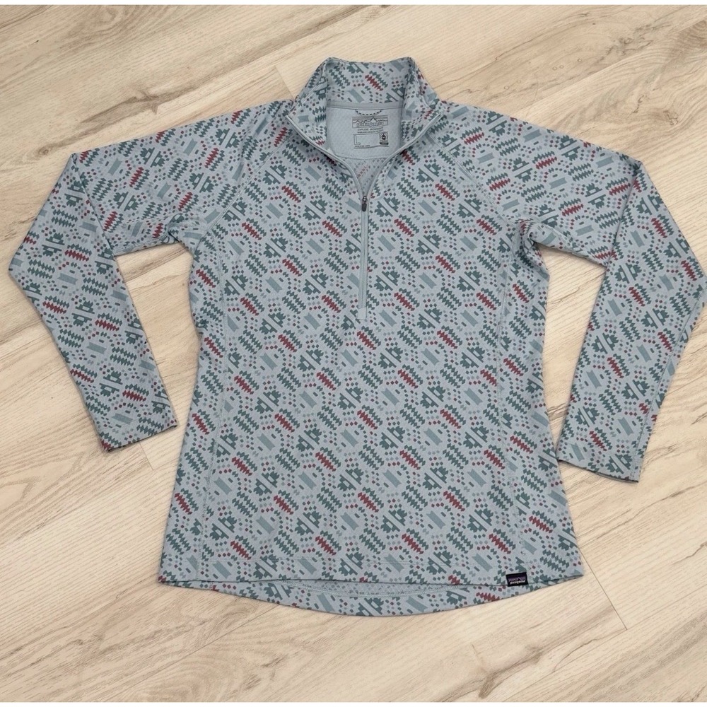 Patagonia Capilene Midweight Pullover Womens Large Blue 1/4 Zip Base Layer